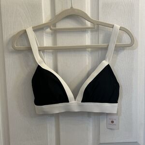 NWT Shade & Shore Women's Bikini Top Black White Triangle Wide Band Size XS 0-2